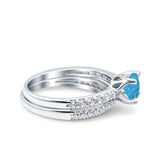 Art Deco Two Piece Wedding Bridal Ring Band Round Simulated Cubic Zirconia 925 Sterling Silver
