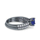 Art Deco Two Piece Wedding Bridal Ring Band Round Simulated Cubic Zirconia 925 Sterling Silver