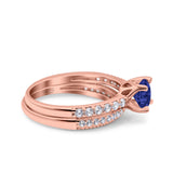 Art Deco Two Piece Wedding Bridal Ring Band Round Simulated Cubic Zirconia 925 Sterling Silver