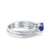 Art Deco Two Piece Wedding Bridal Ring Band Round Simulated Cubic Zirconia 925 Sterling Silver