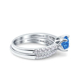 Art Deco Two Piece Wedding Bridal Ring Band Round Simulated Cubic Zirconia 925 Sterling Silver