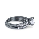 Art Deco Two Piece Wedding Bridal Ring Band Round Simulated Cubic Zirconia 925 Sterling Silver