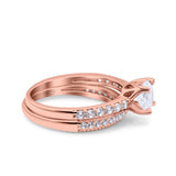 Art Deco Two Piece Wedding Bridal Ring Band Round Simulated Cubic Zirconia 925 Sterling Silver