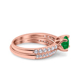 Art Deco Two Piece Wedding Bridal Ring Band Round Simulated Cubic Zirconia 925 Sterling Silver