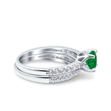 Art Deco Two Piece Wedding Bridal Ring Band Round Simulated Cubic Zirconia 925 Sterling Silver