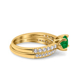 Art Deco Two Piece Wedding Bridal Ring Band Round Simulated Cubic Zirconia 925 Sterling Silver