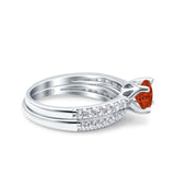 Art Deco Two Piece Wedding Bridal Ring Band Round Simulated Cubic Zirconia 925 Sterling Silver