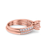 Art Deco Two Piece Wedding Bridal Ring Band Round Simulated Cubic Zirconia 925 Sterling Silver