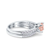 Art Deco Two Piece Wedding Bridal Ring Band Round Simulated Cubic Zirconia 925 Sterling Silver