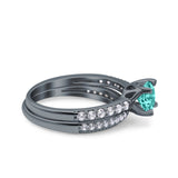 Art Deco Two Piece Wedding Bridal Ring Band Round Simulated Cubic Zirconia 925 Sterling Silver
