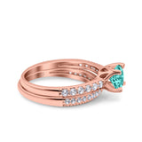 Art Deco Two Piece Wedding Bridal Ring Band Round Simulated Cubic Zirconia 925 Sterling Silver