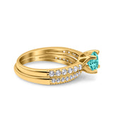 Art Deco Two Piece Wedding Bridal Ring Band Round Simulated Cubic Zirconia 925 Sterling Silver