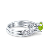 Art Deco Two Piece Wedding Bridal Ring Band Round Simulated Cubic Zirconia 925 Sterling Silver