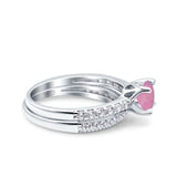 Art Deco Two Piece Wedding Bridal Ring Band Round Simulated Cubic Zirconia 925 Sterling Silver