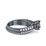 Art Deco Two Piece Wedding Bridal Ring Band Round Simulated Cubic Zirconia 925 Sterling Silver