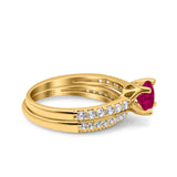 Art Deco Two Piece Wedding Bridal Ring Band Round Simulated Cubic Zirconia 925 Sterling Silver