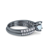 Art Deco Two Piece Wedding Bridal Ring Band Round Simulated Cubic Zirconia 925 Sterling Silver