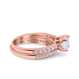 Art Deco Two Piece Wedding Bridal Ring Band Round Simulated Cubic Zirconia 925 Sterling Silver