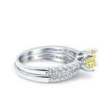 Art Deco Two Piece Wedding Bridal Ring Band Round Simulated Cubic Zirconia 925 Sterling Silver