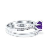 Two Piece Art Deco Wedding Engagement Bridal Ring Round Simulated Cubic Zirconia 925 Sterling Silver