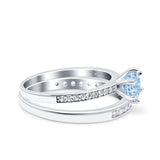Two Piece Art Deco Wedding Engagement Bridal Ring Round Simulated Cubic Zirconia 925 Sterling Silver