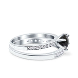 Two Piece Art Deco Wedding Engagement Bridal Ring Round Simulated Cubic Zirconia 925 Sterling Silver