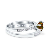 Two Piece Art Deco Wedding Engagement Bridal Ring Round Simulated Cubic Zirconia 925 Sterling Silver