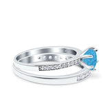Two Piece Art Deco Wedding Engagement Bridal Ring Round Simulated Cubic Zirconia 925 Sterling Silver