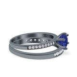 Two Piece Art Deco Wedding Engagement Bridal Ring Round Simulated Cubic Zirconia 925 Sterling Silver