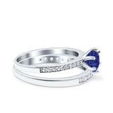 Two Piece Art Deco Wedding Engagement Bridal Ring Round Simulated Cubic Zirconia 925 Sterling Silver