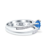 Two Piece Art Deco Wedding Engagement Bridal Ring Round Simulated Cubic Zirconia 925 Sterling Silver
