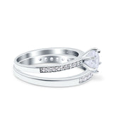 Two Piece Art Deco Wedding Engagement Bridal Ring Round Simulated Cubic Zirconia 925 Sterling Silver
