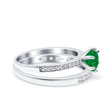 Two Piece Art Deco Wedding Engagement Bridal Ring Round Simulated Cubic Zirconia 925 Sterling Silver