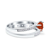 Two Piece Art Deco Wedding Engagement Bridal Ring Round Simulated Cubic Zirconia 925 Sterling Silver
