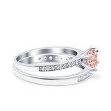 Two Piece Art Deco Wedding Engagement Bridal Ring Round Simulated Cubic Zirconia 925 Sterling Silver
