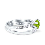 Two Piece Art Deco Wedding Engagement Bridal Ring Round Simulated Cubic Zirconia 925 Sterling Silver