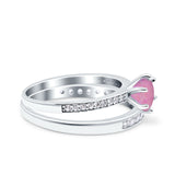 Two Piece Art Deco Wedding Engagement Bridal Ring Round Simulated Cubic Zirconia 925 Sterling Silver
