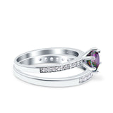 Two Piece Art Deco Wedding Engagement Bridal Ring Round Simulated Cubic Zirconia 925 Sterling Silver