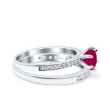 Two Piece Art Deco Wedding Engagement Bridal Ring Round Simulated Cubic Zirconia 925 Sterling Silver