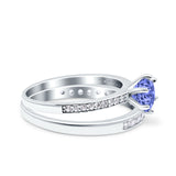 Two Piece Art Deco Wedding Engagement Bridal Ring Round Simulated Cubic Zirconia 925 Sterling Silver