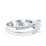 Two Piece Art Deco Wedding Engagement Bridal Ring Round Simulated Cubic Zirconia 925 Sterling Silver