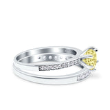 Two Piece Art Deco Wedding Engagement Bridal Ring Round Simulated Cubic Zirconia 925 Sterling Silver