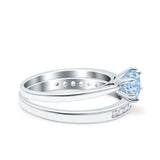 Two Piece Art Deco Wedding Engagement Bridal Ring Round Simulated Cubic Zirconia 925 Sterling Silver