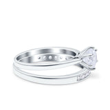 Two Piece Art Deco Wedding Engagement Bridal Ring Round Simulated Cubic Zirconia 925 Sterling Silver