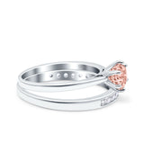 Two Piece Art Deco Wedding Engagement Bridal Ring Round Simulated Cubic Zirconia 925 Sterling Silver