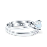 Two Piece Art Deco Wedding Engagement Bridal Ring Round Simulated Cubic Zirconia 925 Sterling Silver