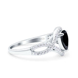Halo Art Deco Wedding Pear Bridal Ring Crisscross Round Simulated Cubic Zirconia 925 Sterling Silver