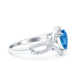 Halo Art Deco Wedding Pear Bridal Ring Crisscross Round Simulated Cubic Zirconia 925 Sterling Silver