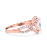 Halo Art Deco Wedding Pear Bridal Ring Crisscross Round Simulated Cubic Zirconia 925 Sterling Silver