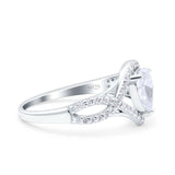 Halo Art Deco Wedding Pear Bridal Ring Crisscross Round Simulated Cubic Zirconia 925 Sterling Silver